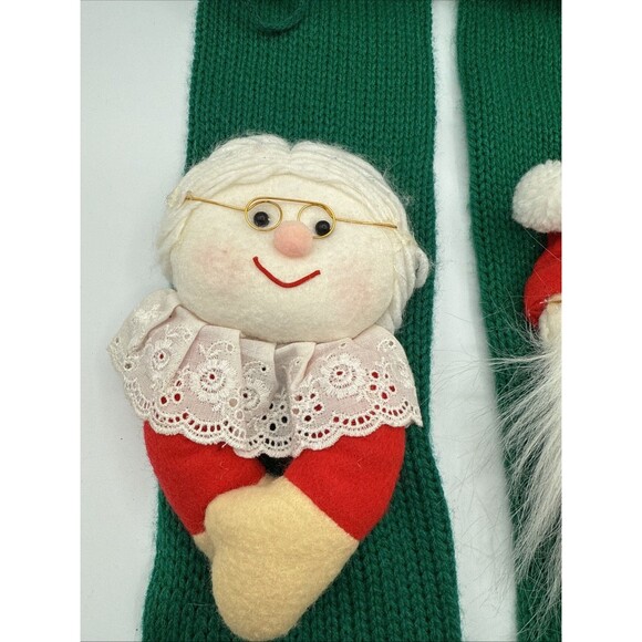 Vtg 22" Knit Christmas Stockings Santa & Mrs. Claus Pair Green Set Mom Dad - Picture 6 of 9